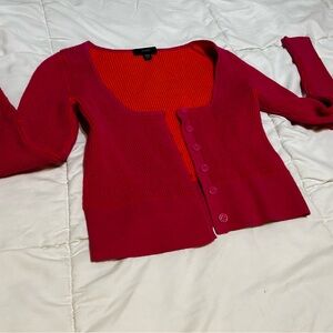 J Crew XXS adorable red/pink and orange cardigan button down sweater. Petite